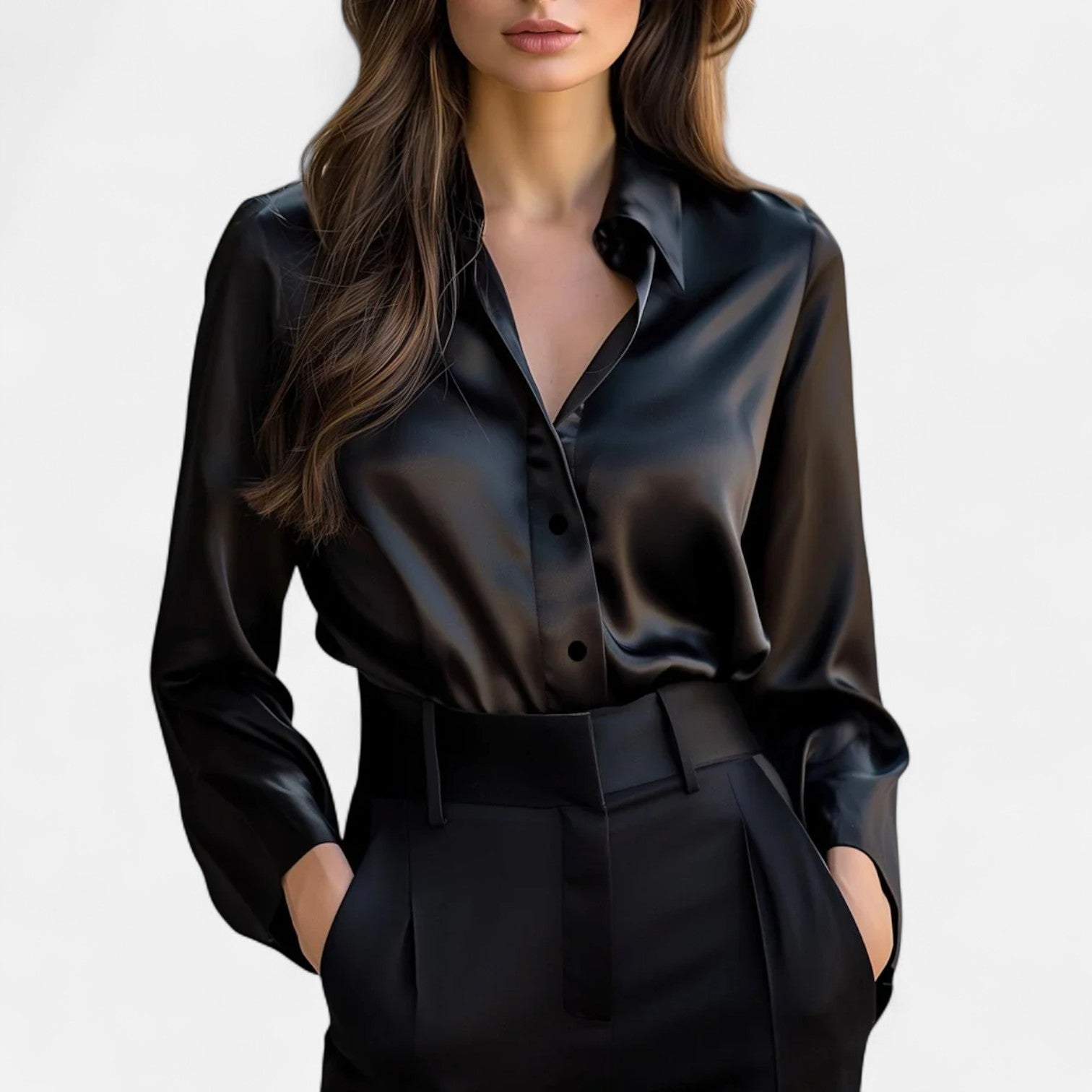 Blusa Mujer de Satén Manga Larga Estilo Sofisticado - Mavetta