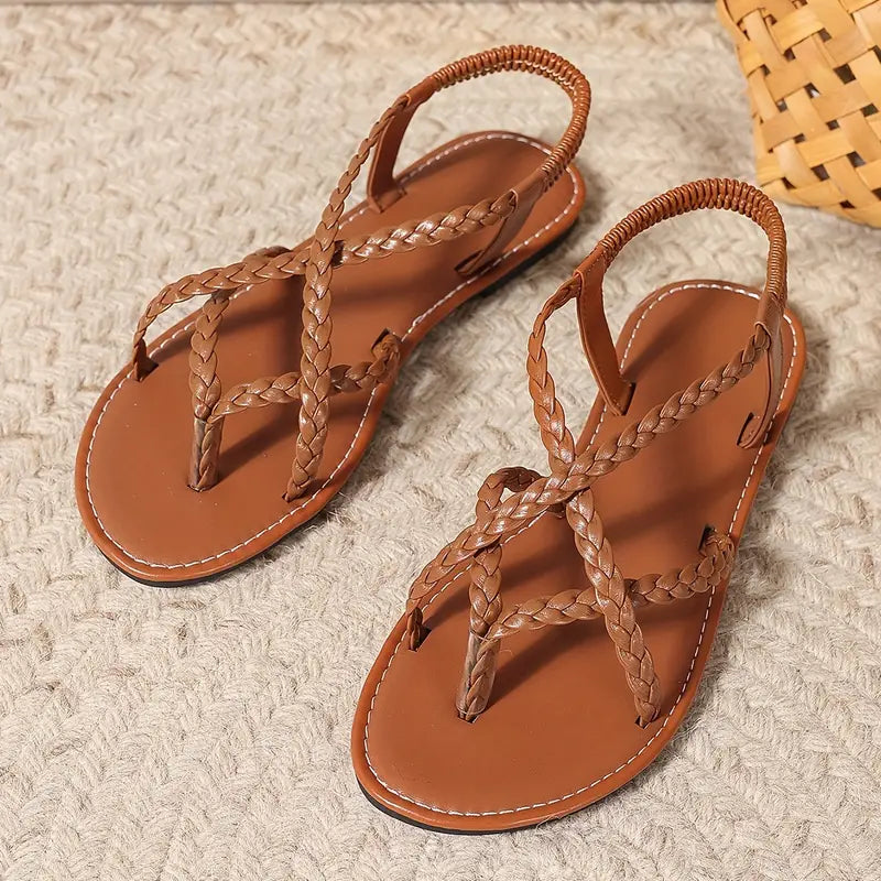 Sandalias planas mujer diseño trenzado tiras cruzadas