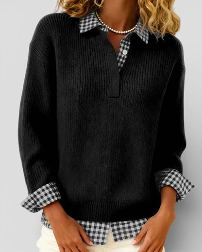 Jersey Mujer de Punto con Detalle de Camisa Cuadros