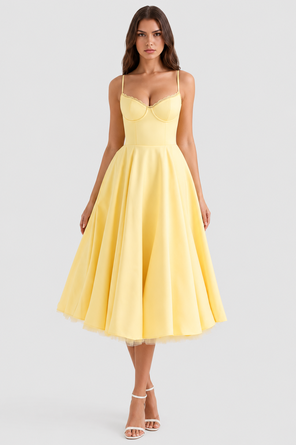 Vestido midi Mujer de Tul con Capas