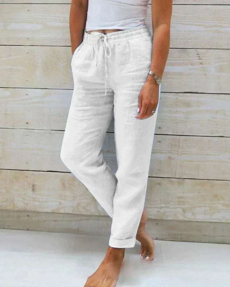 Pantalón Mujer de Lino Elegante Corte Recto