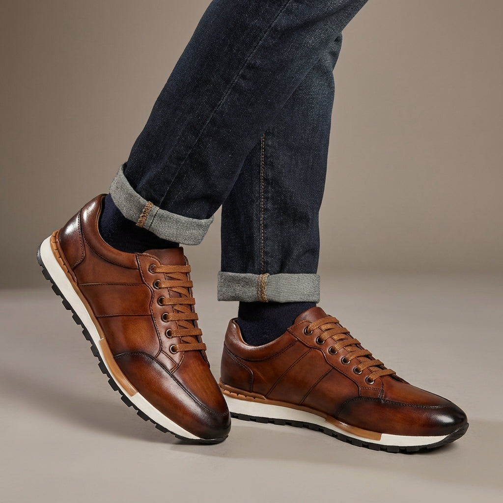 Zapatillas Hombre de Cuero Genuino con Cordones Suela Antideslizante