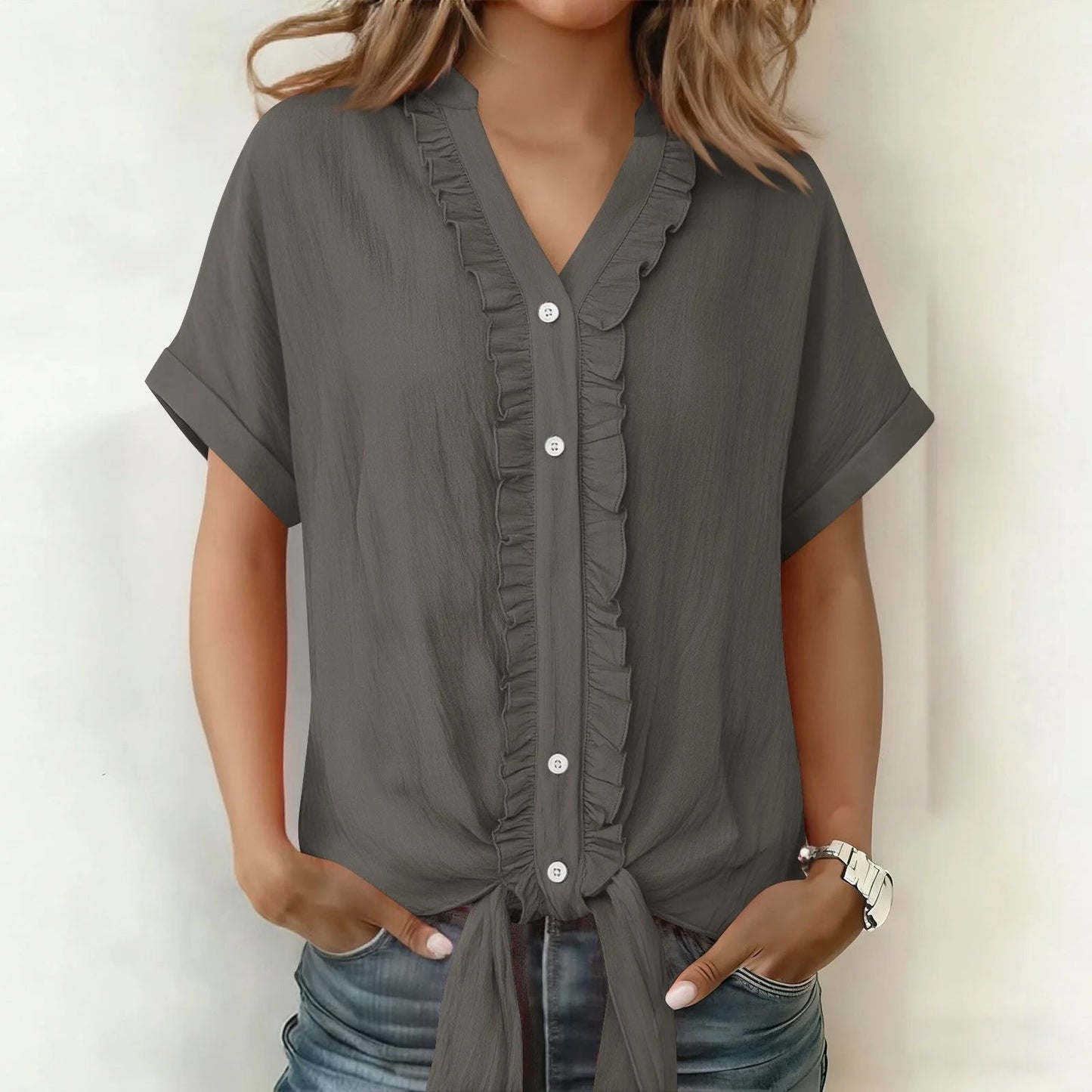 Blusa Mujer Algodón Cuello en V Corte Casual
