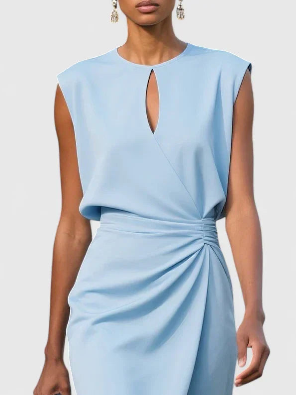 Vestido midi mujer Drapeado lateral Escote keyhole Entallado