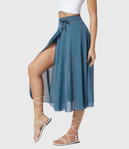 Falda Midi Mujer Talle Alto Cordón Ajustable Acampanada