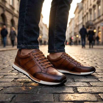 Zapatillas Hombre de Cuero Genuino con Cordones Suela Antideslizante