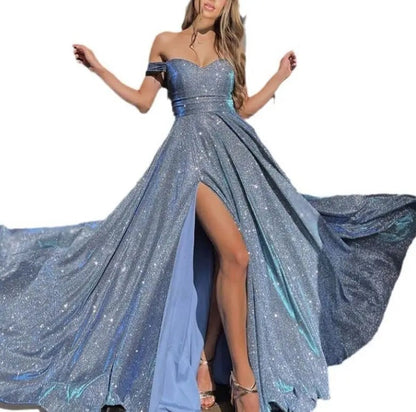 Vestido maxi mujer con un hombro y abertura lateral fluido