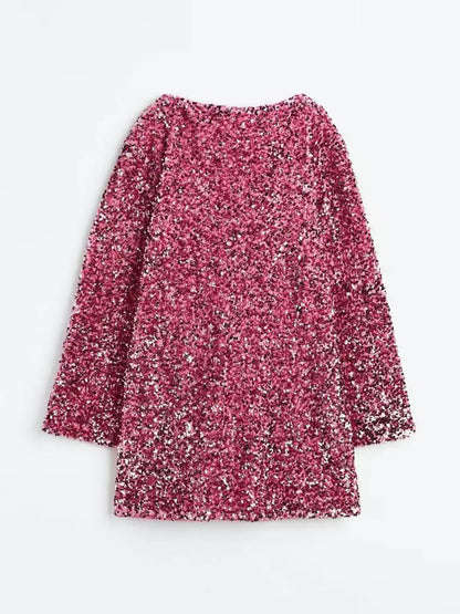 Vestido corto mujer con lentejuelas y detalle de lazo