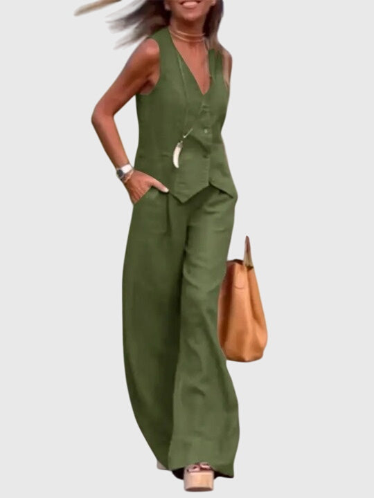 Conjunto Mujer de Dos Piezas Pantalón Fluido Chaleco Estructurado