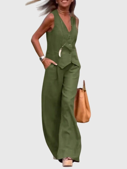 Conjunto Mujer de Dos Piezas Pantalón Fluido Chaleco Estructurado