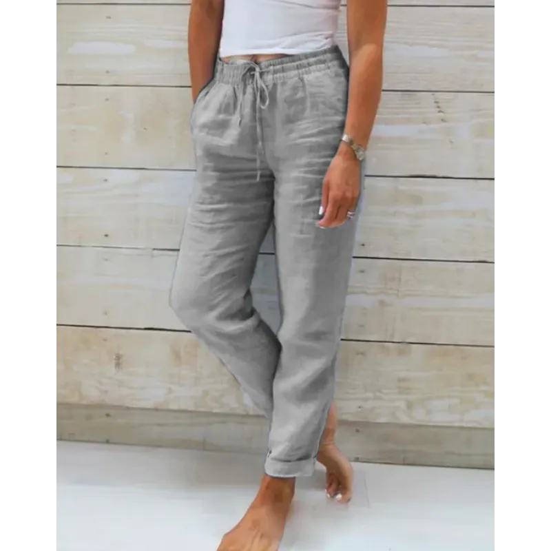 Pantalones mujer con corte relajado y cordón ajustable
