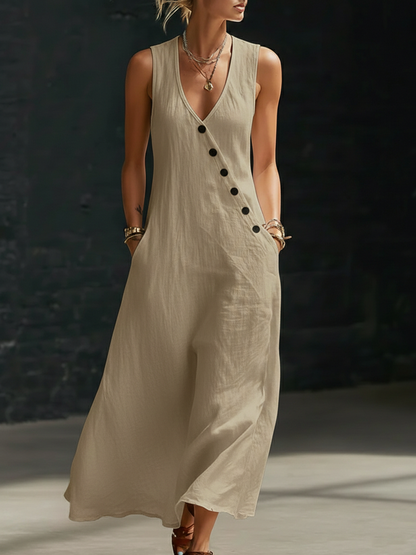 Vestido Maxi Mujer Fluido Minimalista con Botones