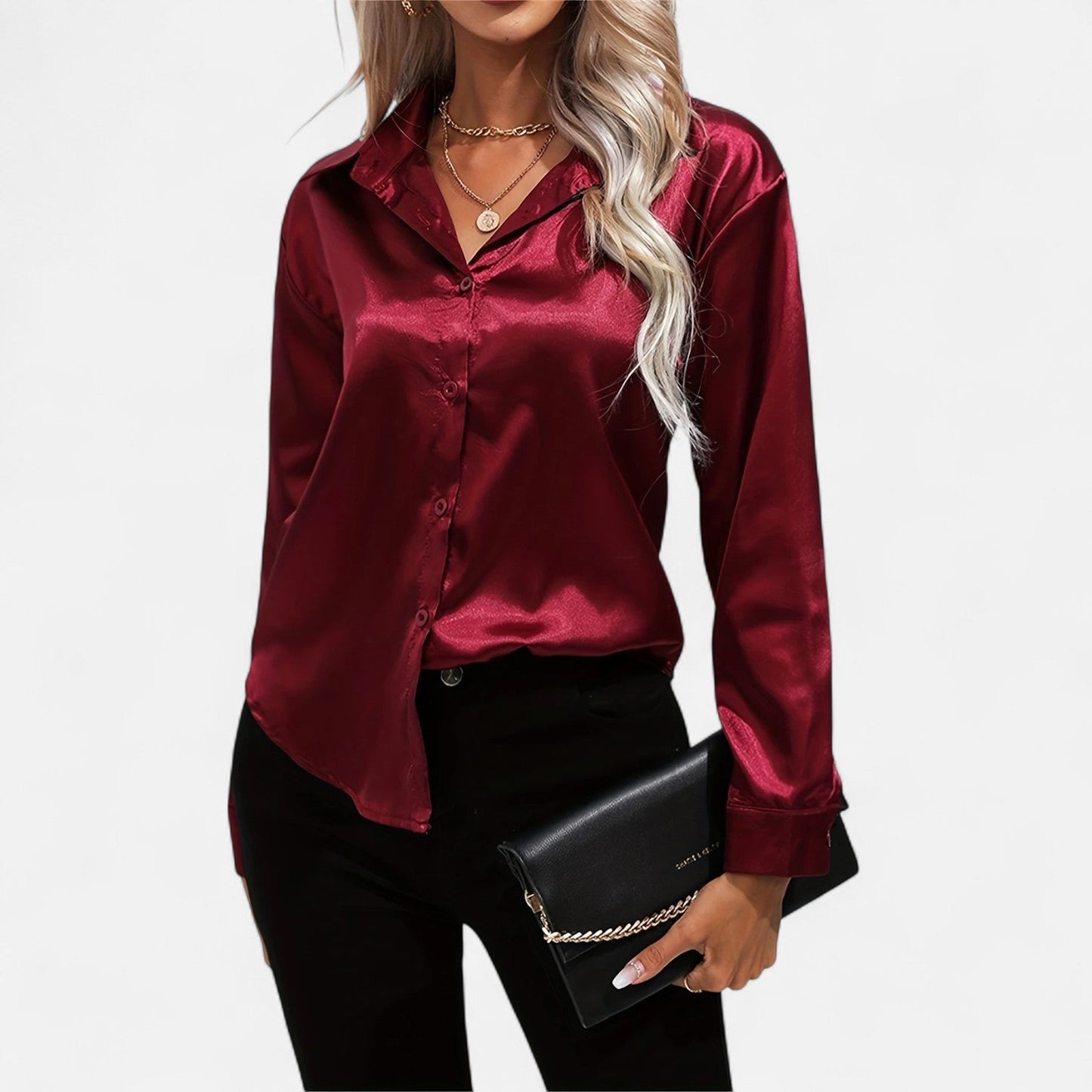 Camisa Mujer de Satén Cuello Clásico