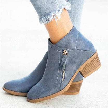 Botines mujer de cuero con cremallera lateral y suela cuña cómoda