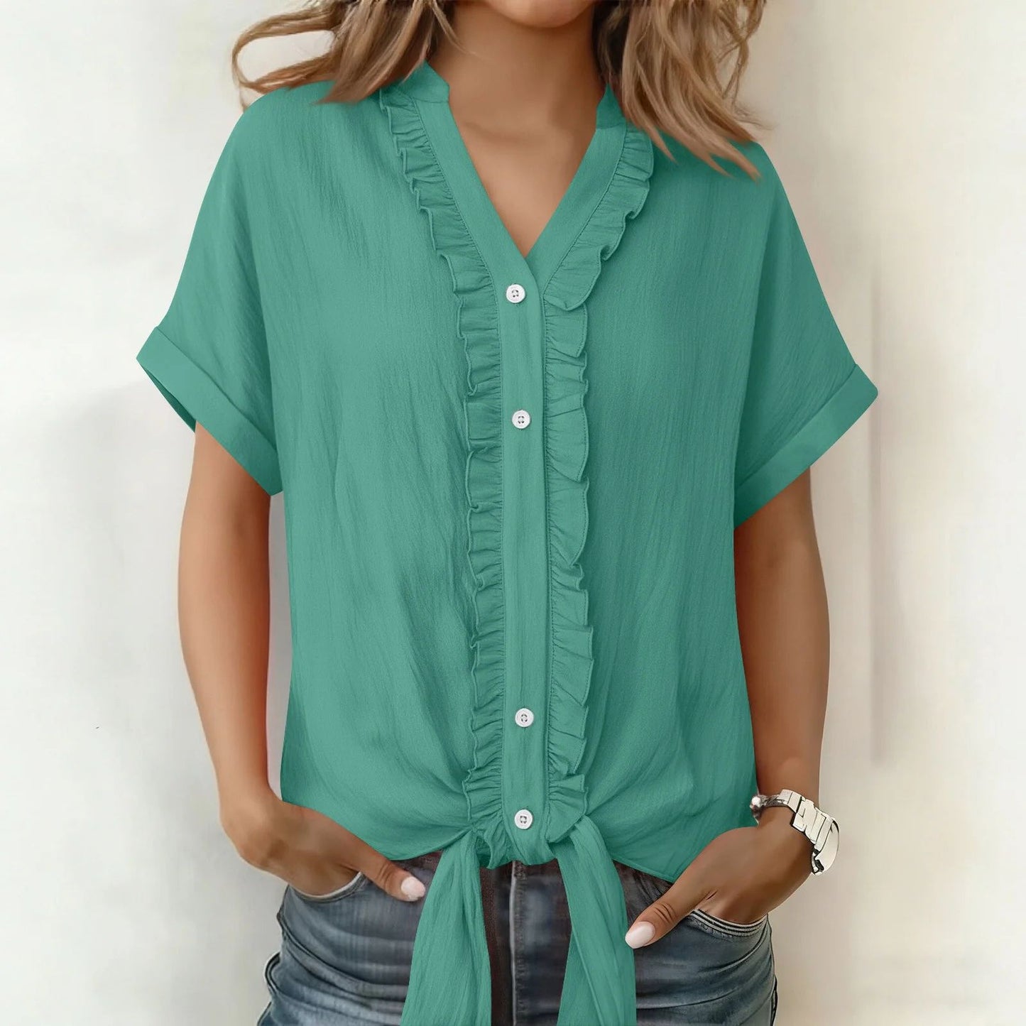 Blusa Mujer Algodón Cuello en V Corte Casual