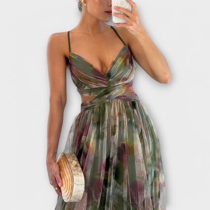 Vestido maxi mujer con silueta fluida y estampado floral degradado