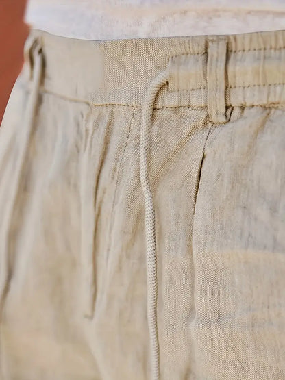 Pantalones Lino Hombre Anchos Cordón Ajustable