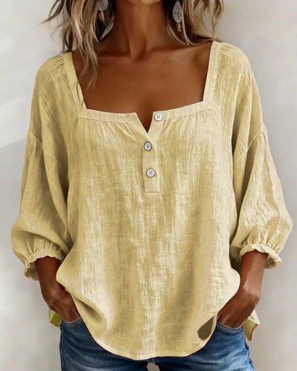 Blusa Mujer Escote Cuadrado Botones Ajuste Clasico