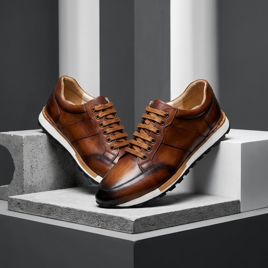 Zapatillas Hombre de Cuero Genuino con Cordones Suela Antideslizante