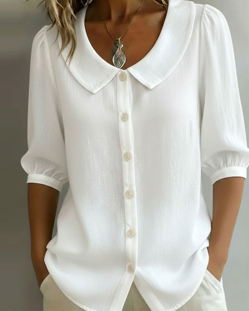 Camisa mujer de algodón cuello peter pan manga fluida
