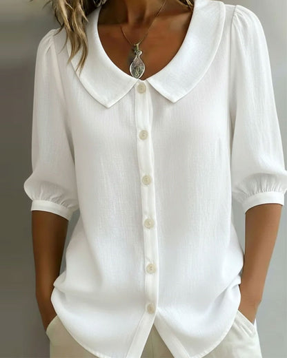 Camisa mujer de algodón cuello peter pan manga fluida