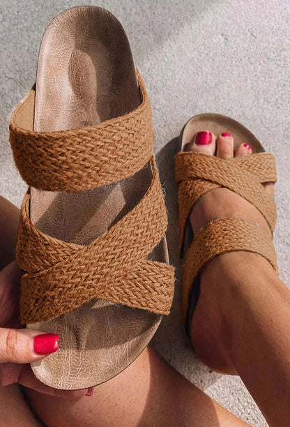 Sandalias Cuña Mujer de Cáñamo Tejidas Cruzadas Verano