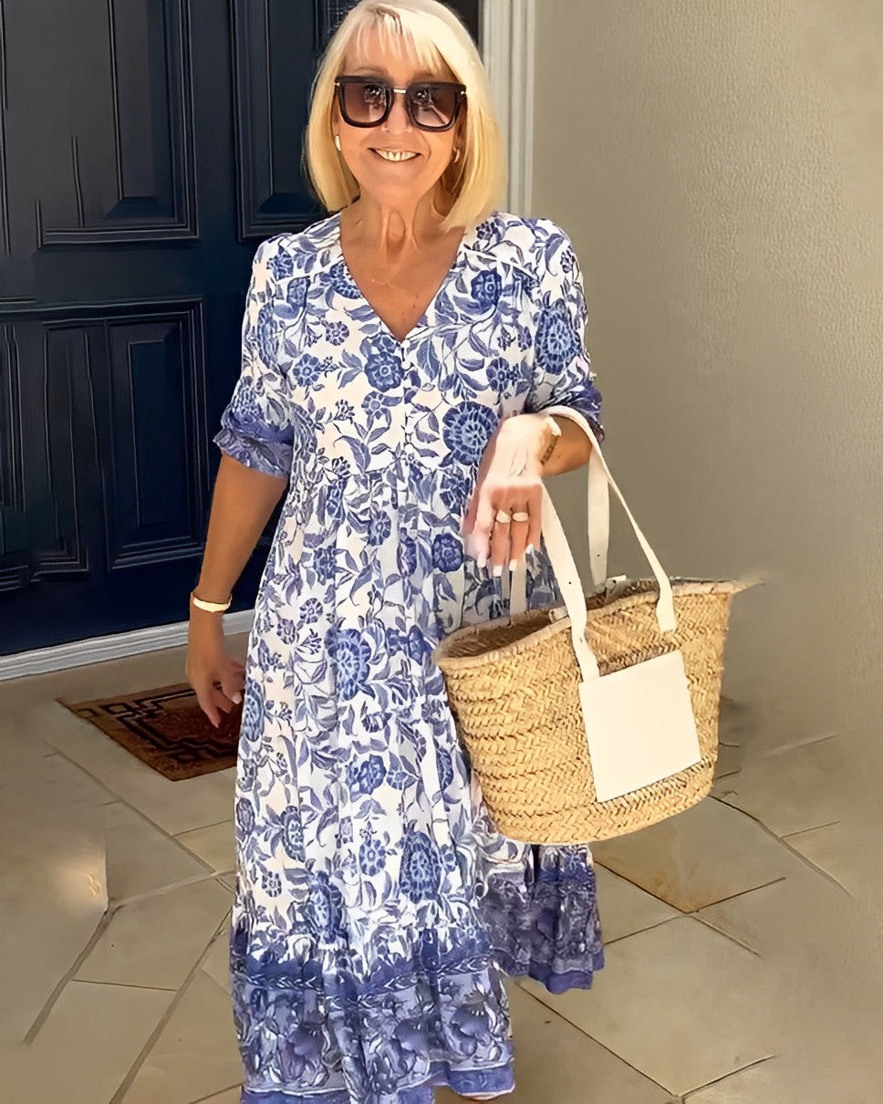 Vestido Mujer Floral Cuello en V Elegante