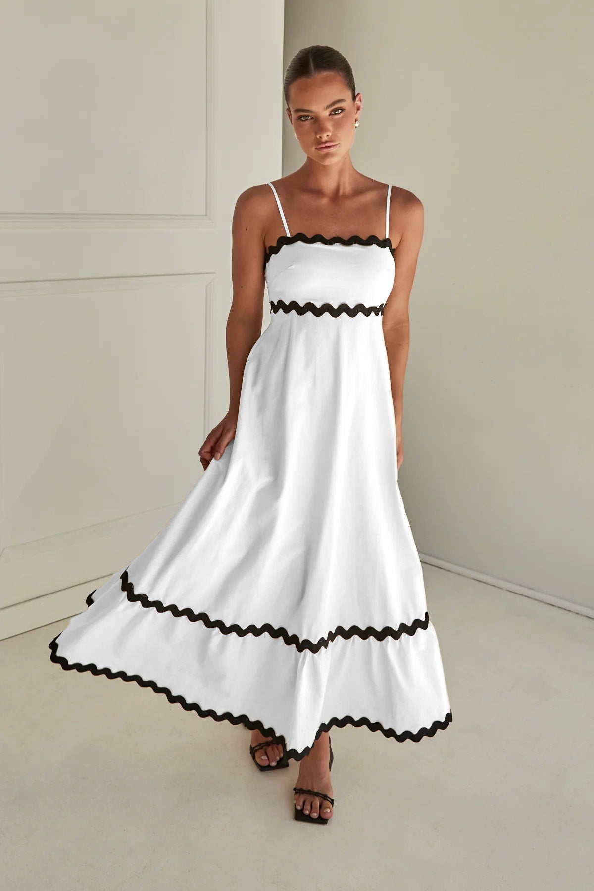 Vestido Largo Mujer de Tiras con Diseño de Ondas Playa Primavera