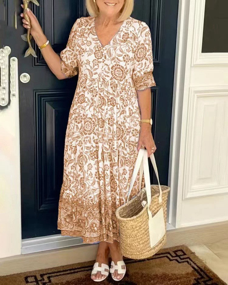 Vestido Mujer Floral Cuello en V Elegante