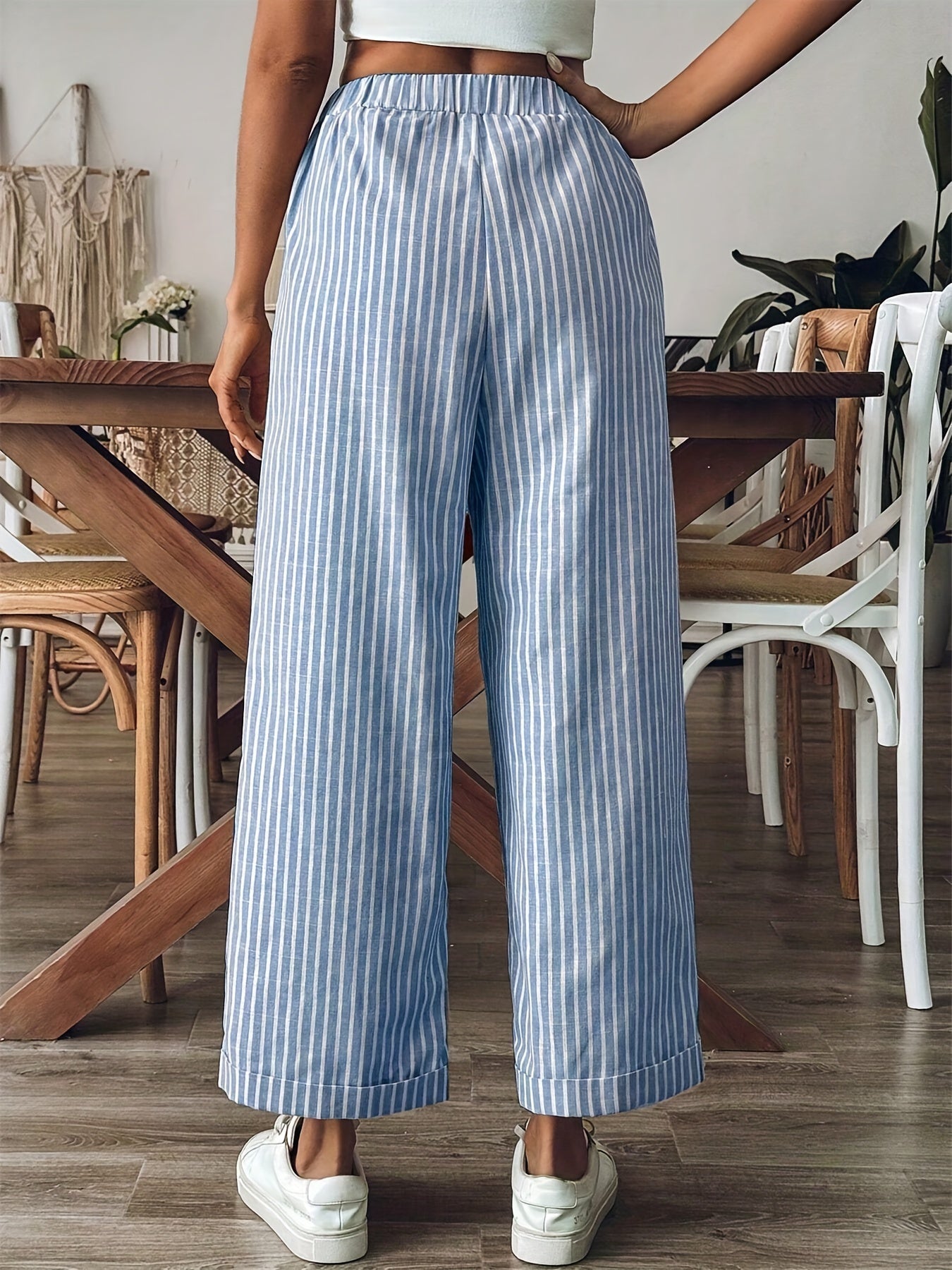 Pantalón Fluido Mujer Rayas Cintura Ajustable