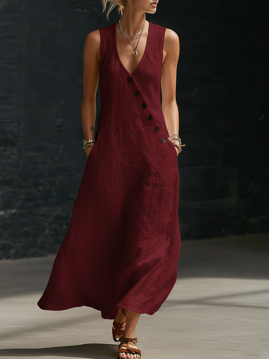 Vestido Maxi Mujer Fluido Minimalista con Botones