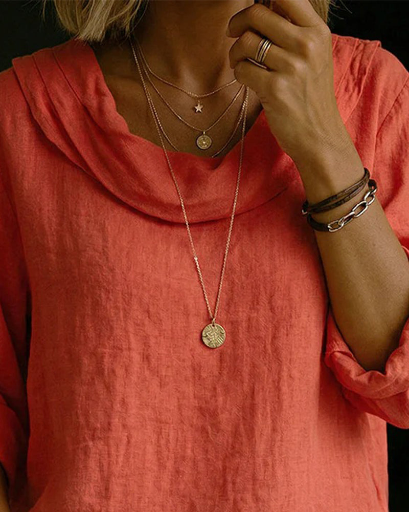 Camisa mujer de algodón cuello caído estilo clásico