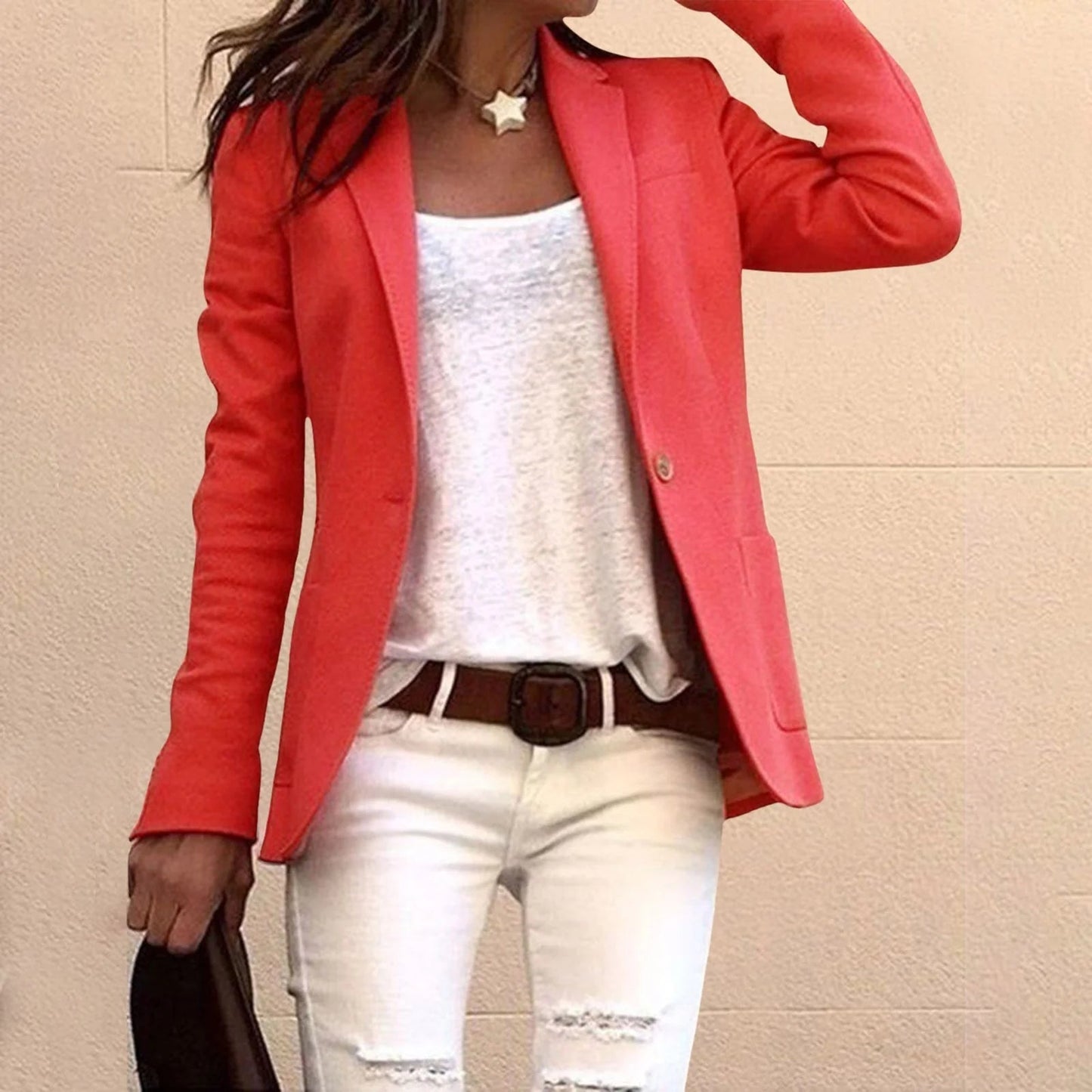 Blazer Mujer Formal con Solapa y Bolsillos Manga Larga