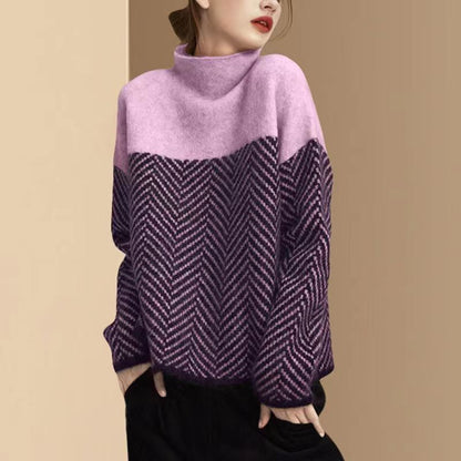 Jersey Mujer de Algodón Cuello Alto Bicolor