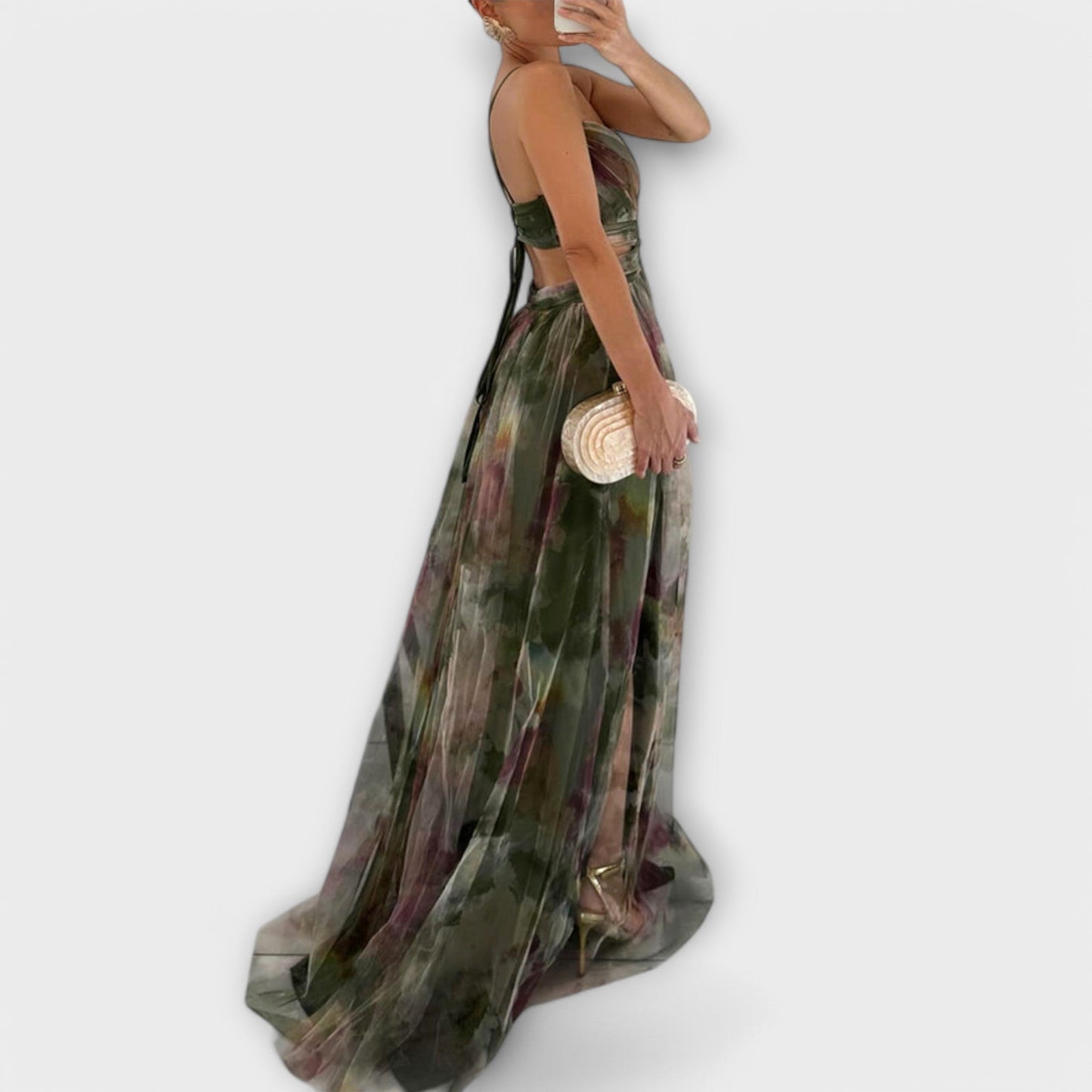 Vestido maxi mujer con silueta fluida y estampado floral degradado