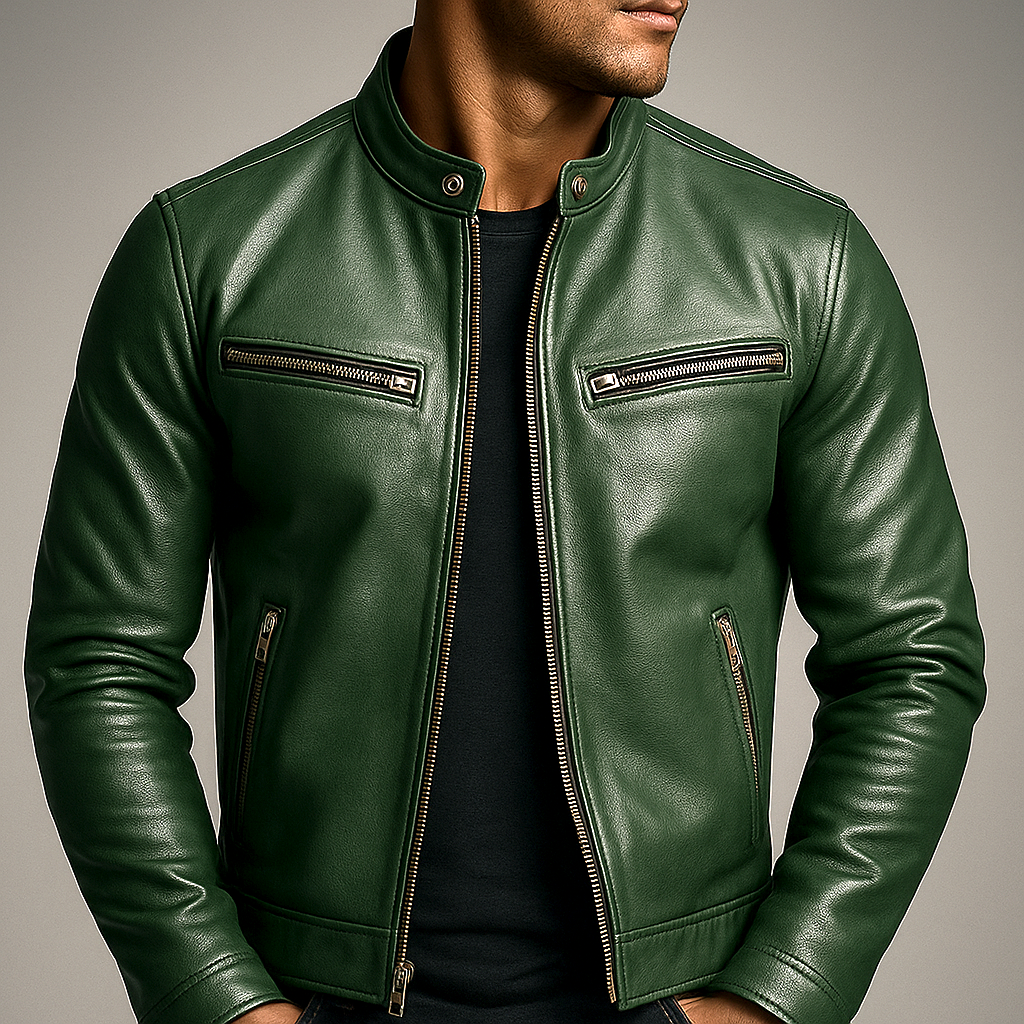 Chaqueta Hombre de Cuero Retro Ajuste Clasico