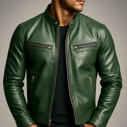Chaqueta Hombre de Cuero Retro Ajuste Clasico