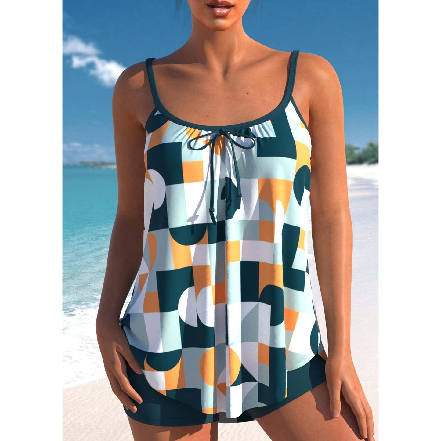 Bañador Tankini Mujer de Talle Alto y Pantalón Corto