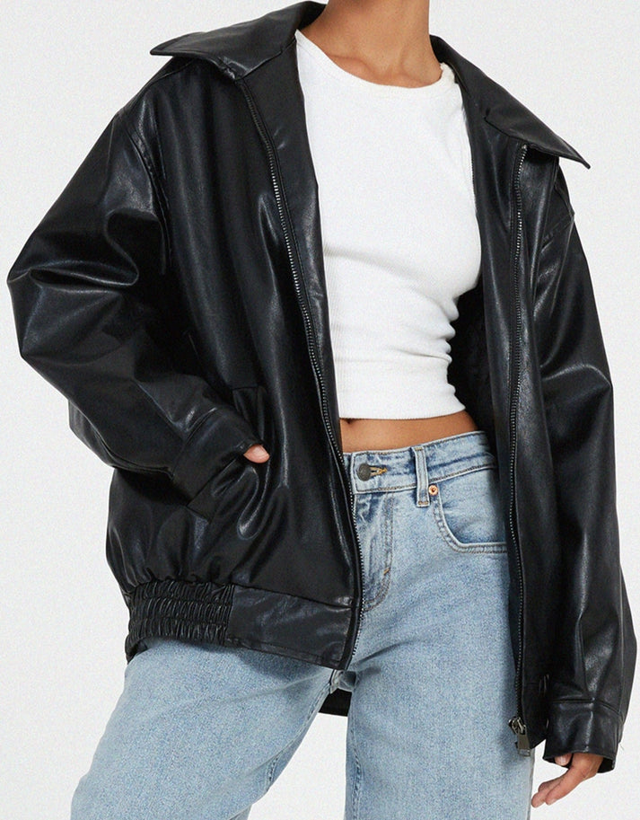 Chaqueta Oversize Mujer de Cuero Sintético Ajuste Amplio