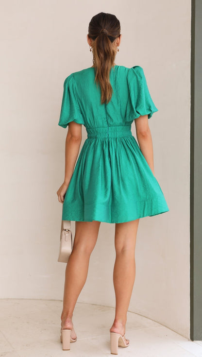 Vestido mini mujer de primavera con mangas abullonadas