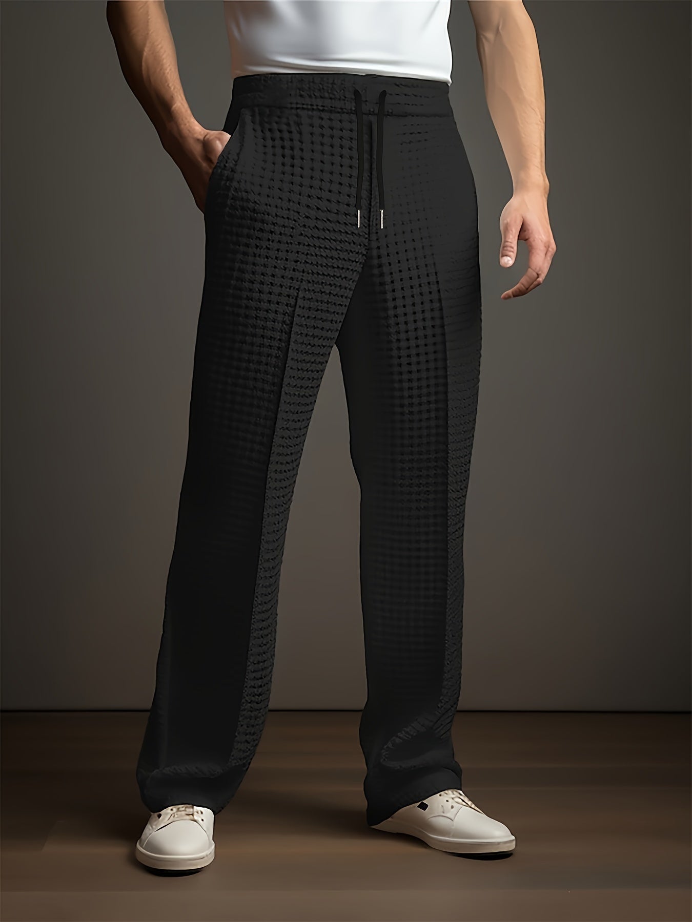 Pantalón Hombre Holgado de Tela Texturizada Cintura Ajustable