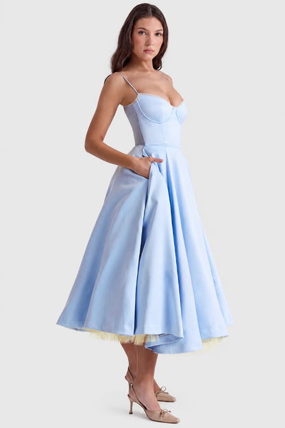 Vestido Midi Mujer de Satén Suave Ajuste Elegante