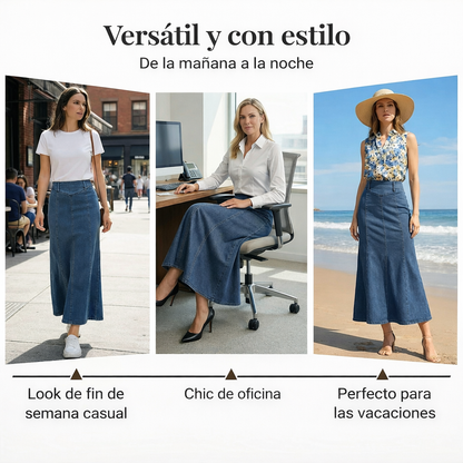 Falda Midi Mujer Vaquera Cintura Alta Corte Línea A