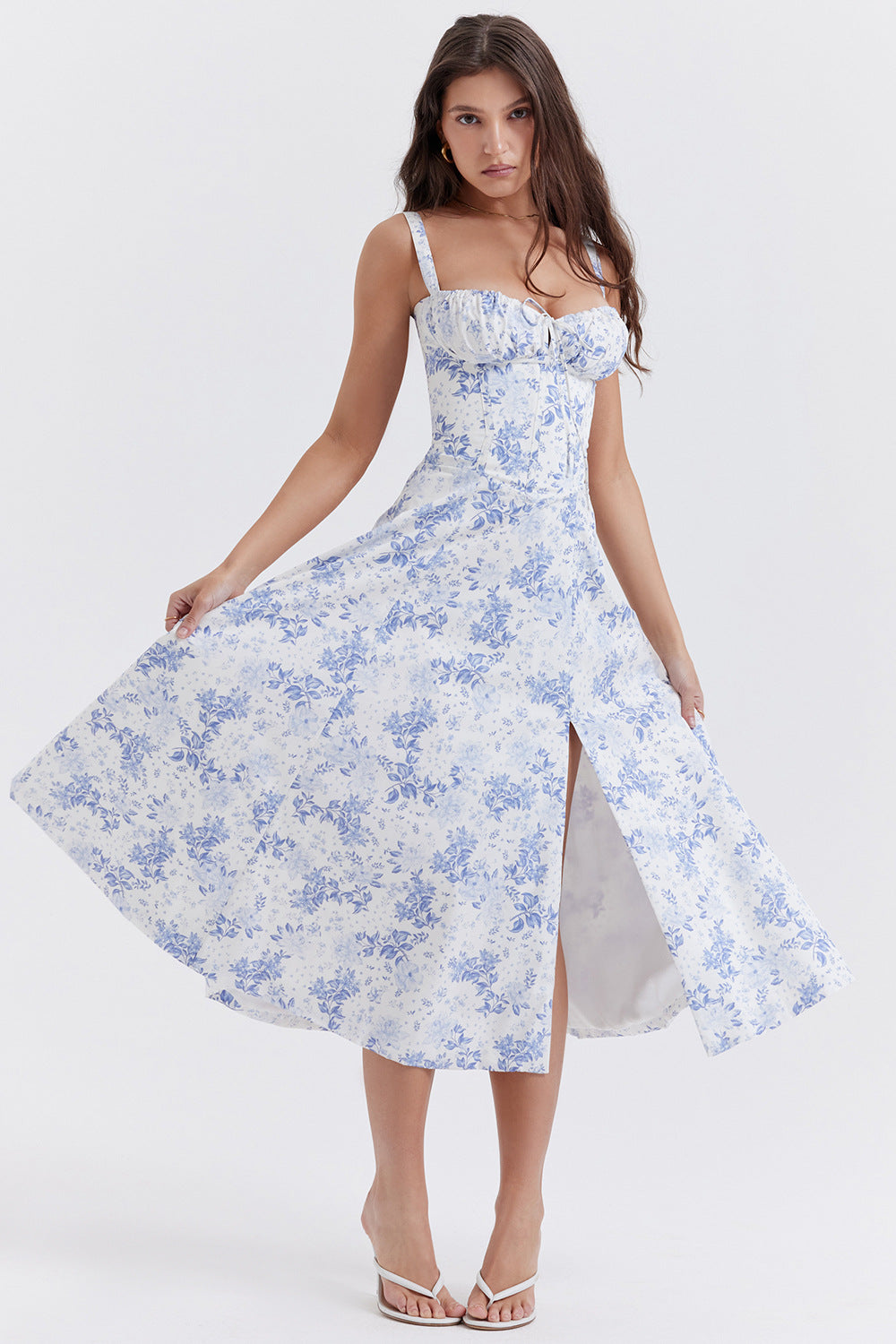 Vestido Midi Mujer de Corsé Ajustado Tirantes Primavera Verano