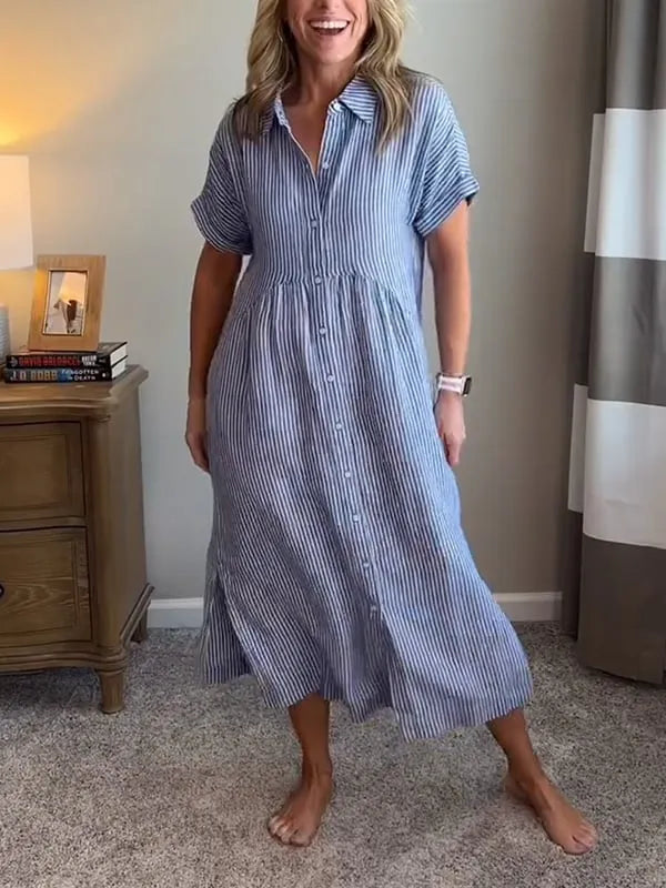 Vestido camisero mujer de rayas corte relajado bolsillos laterales