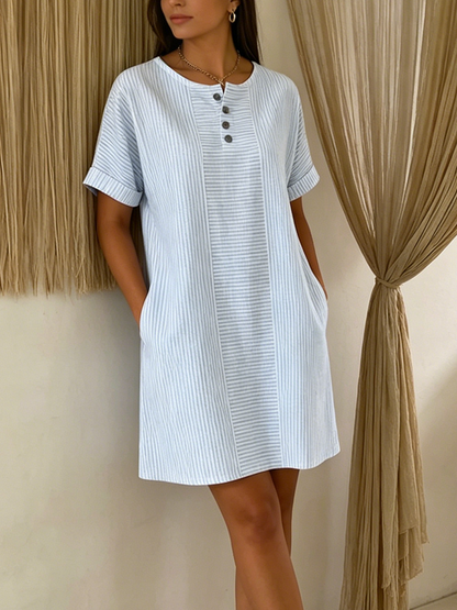 Vestido Mujer Algodón Lino Botones Corte Suelto