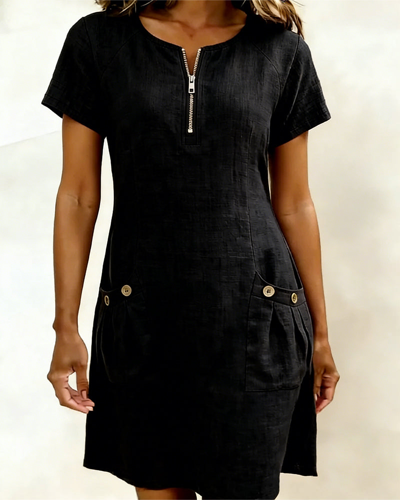 Vestido recto mujer con cremallera y bolsillos
