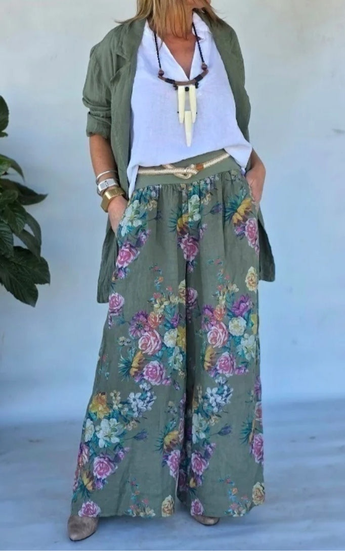 Conjunto mujer chaqueta ligera y pantalón ancho estampado fluido - Mavetta
