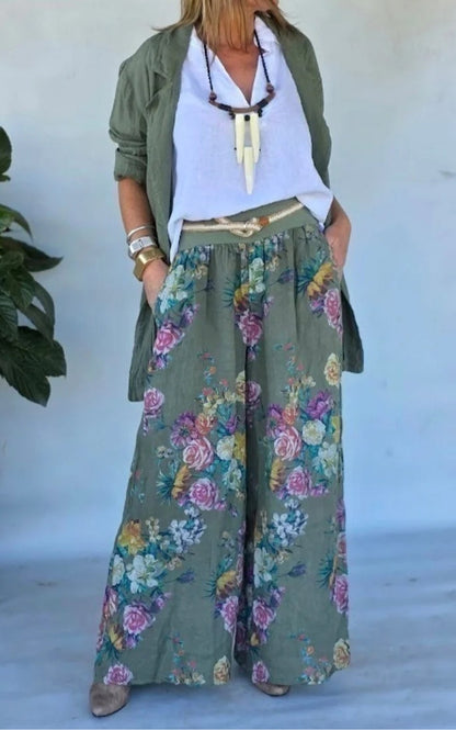 Conjunto mujer chaqueta ligera y pantalón ancho estampado fluido - Mavetta
