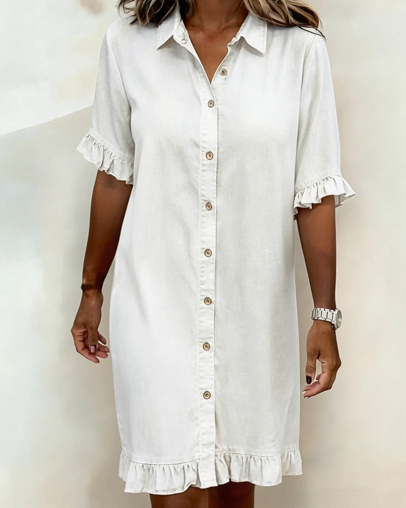 Vestido Mujer de Denim con Botones y Volantes Estilo Casual